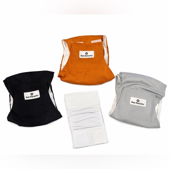 Pet Parents Other - Pet Parents Washable Dog Diapers Size M – 3 Pack + Inserts | Black Gray Brown